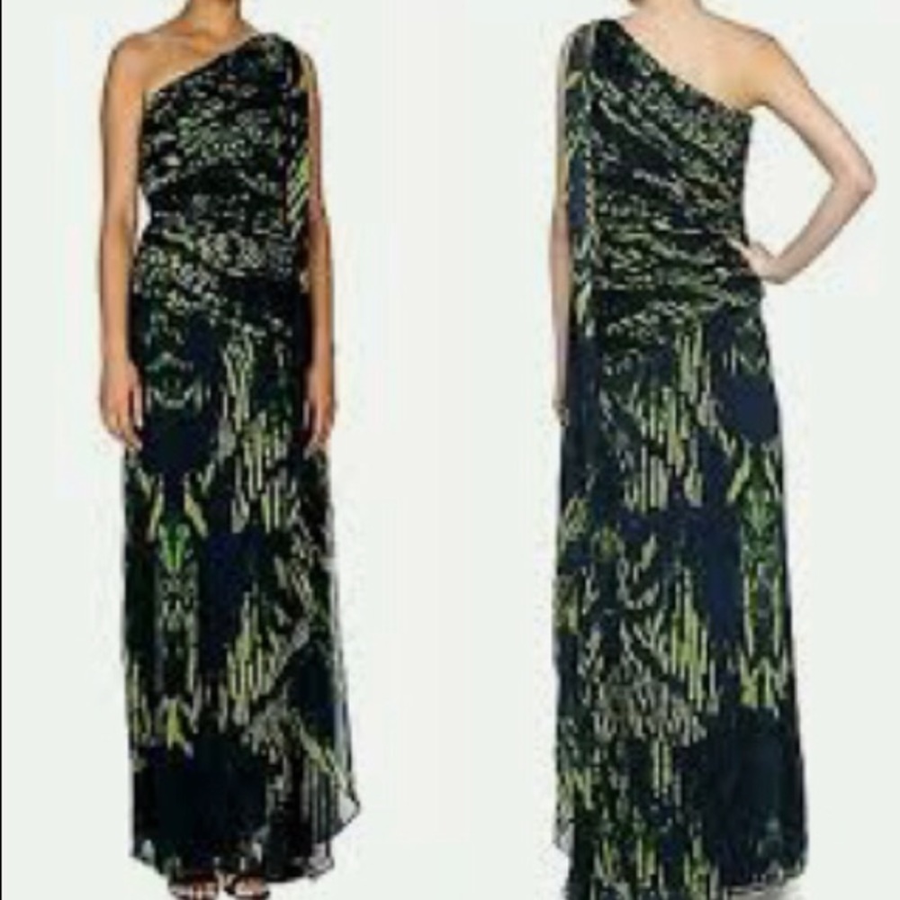 Halston Heritage Chiffon One Shoulder Gown